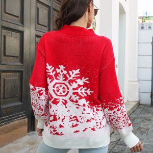 Snowflake Pattern Mock Neck Sweater