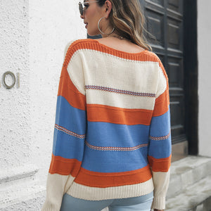 Striped V-Neck Drop Shoulder Sweater