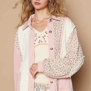 POL Floral Exposed Seam Button Up Quilted Jacket