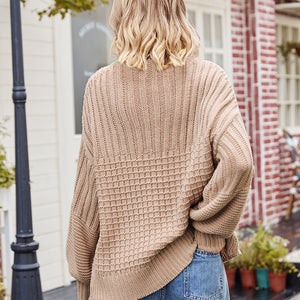 Ribbed Drop Shoulder Lantern Sleeve Sweater