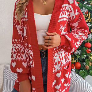 Pocketed Open Front Long Sleeve Cardigan