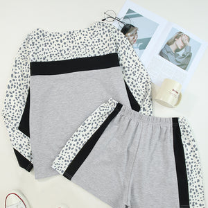 Leopard Long Sleeve Top and Shorts Lounge Set