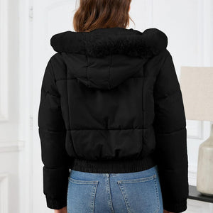 Pocketed Long Sleeve Cropped Hooded Winter Coat