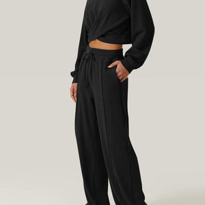 Crisscross Round Neck Top and Drawstring Pants Set