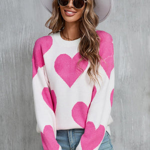 Angel Wings Contrast Heart Dropped Shoulder Long Sleeve Sweater