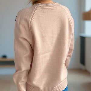 Flower Round Neck Raglan Sleeve Sweater