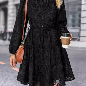 Lace Button Down Long Sleeve Mini Dress