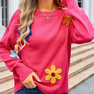 Angel Wings Crochet Flower Round Neck Sweater