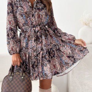 Ruffle Hem Floral Long Sleeve Dress