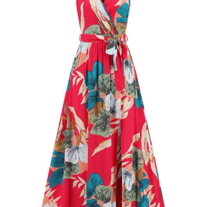 Slit Tied Printed Surplice Dress