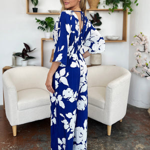 Double Take Full Size Printed Tie Back Wide Leg Jumpsuit