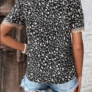 Full Size Printed V-Neck Short Sleeve Blouse