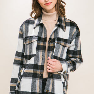 Love Tree Plaid Button Up Shacket