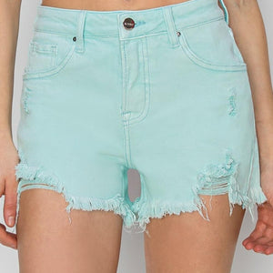 RISEN Mid Waist Frayed Hem Denim Shorts