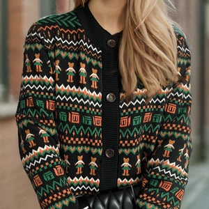 Graphic Button Down Long Sleeve Cardigan