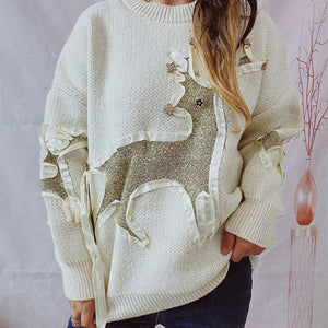 Reindeer Round Neck Long Sleeve Sweater