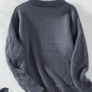 Round Neck Long Sleeve Woven Sweater