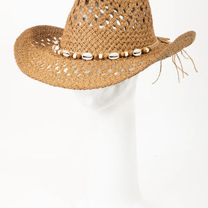 Fame Cowrie Shell Beaded String Straw Hat