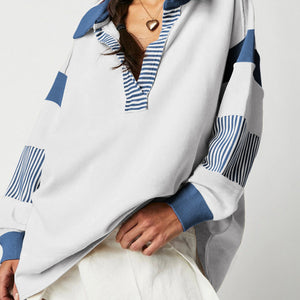 Color Block Johnny Collar Long Sleeve Sweatshirt