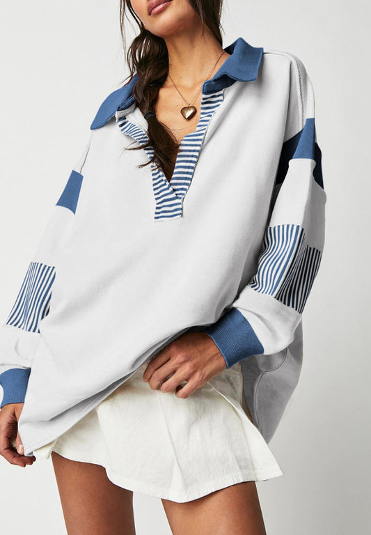 Color Block Johnny Collar Long Sleeve Sweatshirt