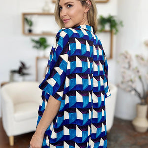 Double Take Full Size Geometric Notched Half Sleeve Blouse