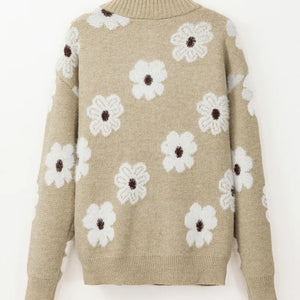 Flower Half Zip Long Sleeve Sweater