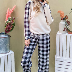 And The Why Drawstring Hooded Top and Plaid Pants Lounge Set