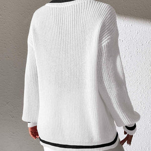 Contrast Trim V-Neck Long Sleeve Sweater