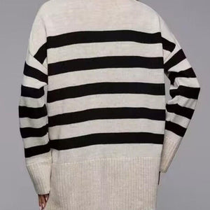 Slit Striped Round Neck Sweater