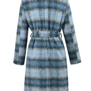 Plaid Tie Waist Long Sleeve Coat