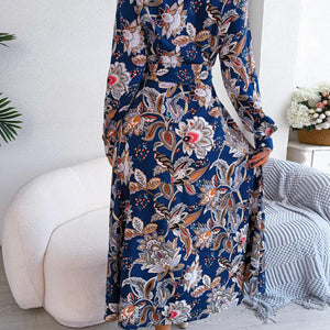 Tied Printed Long Sleeve Midi Dress