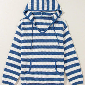 Drawstring Striped Long Sleeve Hooded Sweater