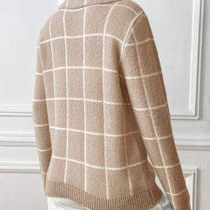 Plaid Turtleneck Long Sleeve Sweater