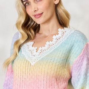 BiBi Rainbow Gradient Crochet Deetail Sweater