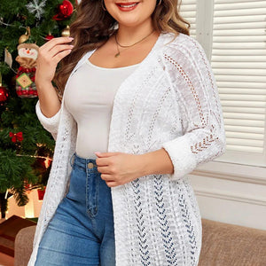 Plus Size Openwork Open Front Long Sleeve Cardigan