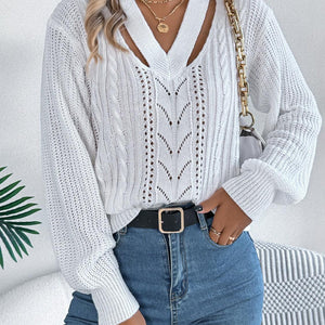 Cutout V-Neck Long Sleeve Sweater