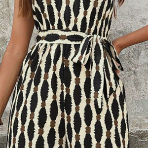 Tied Printed Grecian Neck Jumpsuit