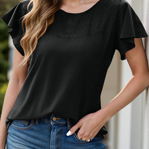 Full Size Ruffled Round Neck Short Sleeve Blouse