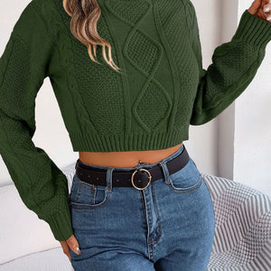 Cable-Knit Round Neck Cropped Sweater