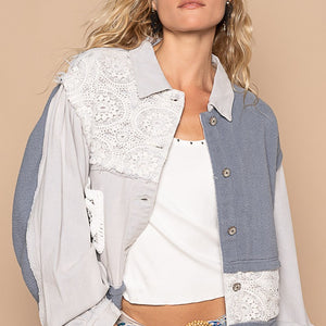 POL Crochet Patch Exposed Seam Button Up Jacket