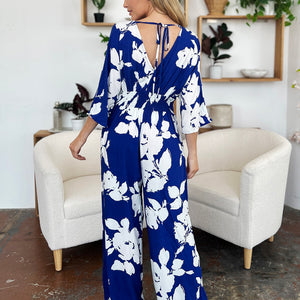 Double Take Full Size Printed Tie Back Wide Leg Jumpsuit