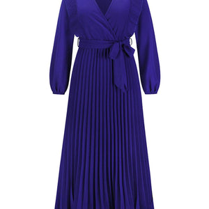 Pleated Surplice Tie Waist Maxi Dress