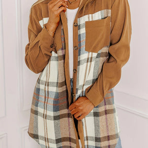 Plaid Collared Neck Long Sleeve Jacket