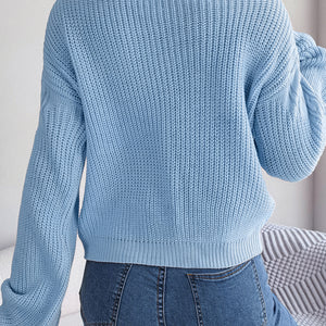 Cable-Knit Round Neck Drop Shoulder Sweater