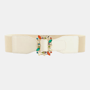 Multicolored Leaf Buckle Elastic Belt