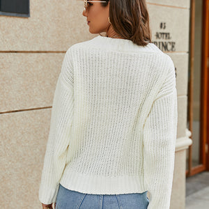 Openwork Surplice Long Sleeve Sweater