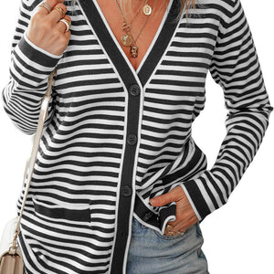 Striped Open Front Long Sleeve Cardigan