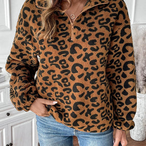 Leopard Half Zip Long Sleeve Sweatshirt