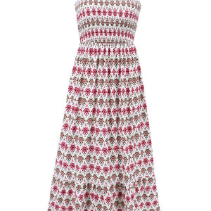 Smocked Printed Square Neck Sleeveless Dress