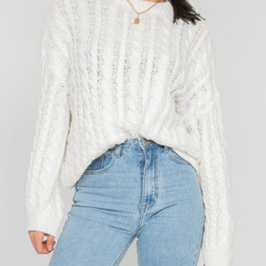 Openwork Round Sleeve Cable-Knit Sweater